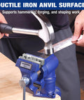 Dual Jaws Table Vise With 2.5 Inch Serrated Jaw And 1.5 Inch Smooth Jaw, 360 Degree Swivel Clamp On Bench Vise in use