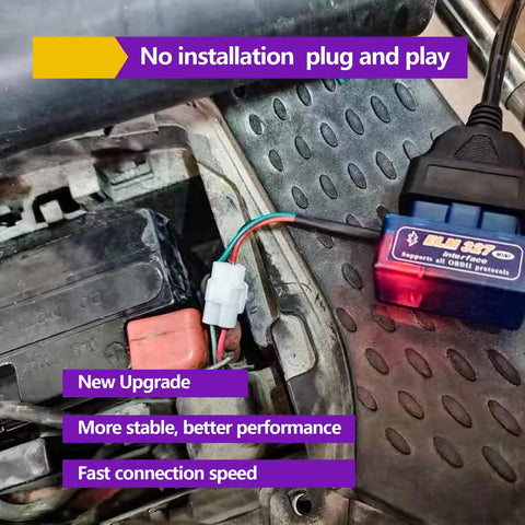 Plug And Play Wireless ELM327 OBDII Car Diagnostic Scanner And Bluetooth Code Reader connected to vehicle for quick diagnostics.