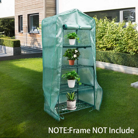 Beefy Four Tier Greenhouse Replacement Cover With Roll Up Zipper Door For Indoor Outdoor Gardening 63 X 27.2 X 19.3 Inches PE Material Frost Wind Rain Proof Frame Not Included
