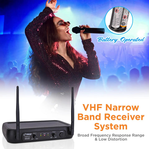 Performer with Dual Channel VHF Wireless Microphone System With Two Handheld Dynamic Mics And Receiver Base For PA Karaoke DJ Party Use