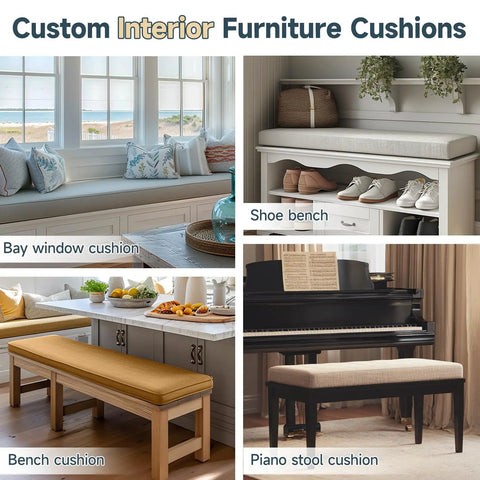 Custom Bench Cushion For Indoor And Outdoor Benches And Window Seats With Premium 75D High Resilience Foam Fully Customizable