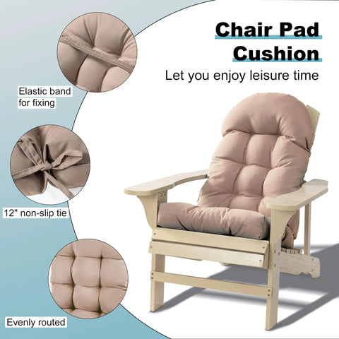 Beige Adirondack Chair Cushion Set With Ties 44 By 19.4 By 4 Inches High Back Rocking Patio Cushions on wooden chair