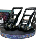 1 Inch Slackline Kit With Dual Ratchet System 82 Foot Jungle Line Webbing Two Tone Design Includes Tree Protectors and Bag