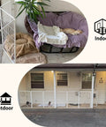 Indoor and outdoor view of Top Shelf White Fence To Wall Anchor Kit For Tight Dog Playpen Sets Compatible With FXW Enclosures.