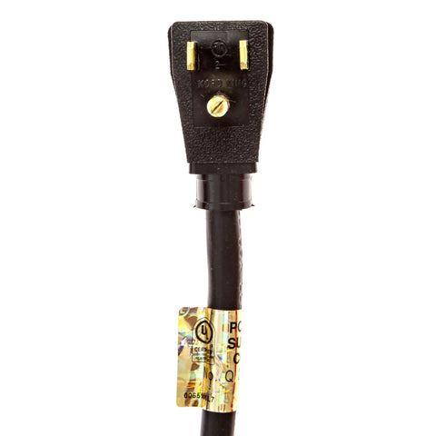 Top Shelf 10 Ft Coiled Replacement Power Cord With 3 Prong Sjt 14/3 Wire And Right Angle Plug UL Certified connector view.