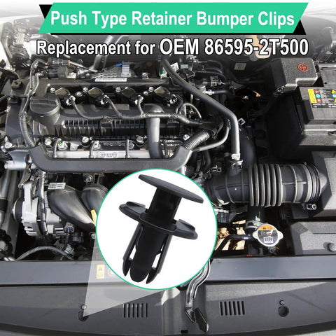 20 Pcs Fender Liner Push Type Retainer Clips For Bumper And Engine Under Cover displayed over car engine