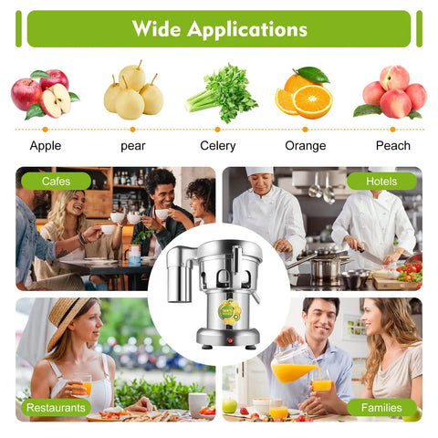 Fresh 370W Commercial Electric Juicer With Auto Pulp Separator And High Speed Motor in use for drinks in cafes, hotels, and restaurants.