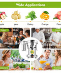 Get The Good Stuff With This 110V Commercial Electric Juice Extractor in use at cafes, hotels, and restaurants with fresh fruits.