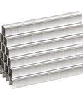Heavy Duty T50 Stainless Steel Staples 1512 Count 20 Gauge 3/8 Crown 1/2 Inch Leg arranged in stacks for staple gun use.