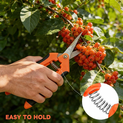 4 Pack Garden Pruning Shears Set With Stainless Steel Blades And Comfort PP TPR Handles cutting red berries on tree