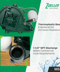 Mighty-Mate Submersible Sump Pump 1/3 Hp With Auto Float Switch, showing green cast iron housing with non-clogging vortex impeller.