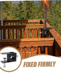 Adjustable Deck Torch Clamp Mount For Outdoor Railing Universal Metal Base For Tiki Torches And Decorative Lighting Secure Porch Rail Holder For Patio Parties And Backyard Vibe Night Lighting installed on wooden deck railing