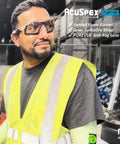 Ultra Sleek Frameless Safety Glasses With Scratch Resistant Clear Lenses with vented foam gasket worn by man in safety vest