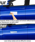 Comparison of Custom Car Magnet Sheets 12 Inch By 4 Inch Flexible Blank Bumper Magnets on blue car door versus sticky decal.