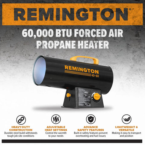 Portable 60,000 BTU LP Propane Forced Air Heater For Up To 1,500 Square Feet Built Tough For Garages, Workshops, Construction Sites, And Barns Tank Not Included side view