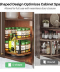 Two Tier In Cabinet Spice Rack Organizer With Rotating Lazy Susan, D-shaped design in 11 inch wide cabinet with spices.