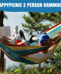 Handwoven Mayan Hammock With Carry Bag Big Family Size Portable Rope Hammock for outdoor use holds two people reading and relaxing