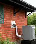 Slick White Wall Penetration Cover Kit For Ac Line Sets With Split Design installed on red brick wall with HVAC unit.