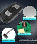 Two Pack 315MHz BMW Keyless Entry Remote Fob Replacements with Lithium Battery, Circuit Board, and Uncarved Key Blade