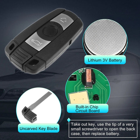 Two Pack 315MHz BMW Keyless Entry Remote Fob Replacements with Lithium Battery, Circuit Board, and Uncarved Key Blade