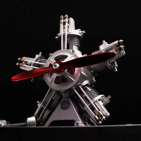Jet Engine Model Kit 5 Cylinder Radial Engine That Runs Mechanical Metal Assembly With 230 Plus Parts DM116 side view with propeller