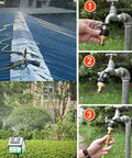 Genuine Real Deal Rooftop Sprinkler System For Wildfire Ember Defense installed on a metal roof with water spray and hose connection.