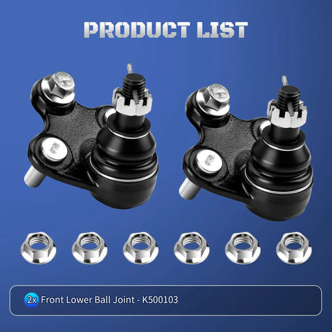Honda CR-V Front Lower Ball Joint Set Of 2 K500103 Fits 2007 2008 2009 2010 2011 2012 2013 2014 2015 2016 And HR-V RDX Premium Replacement Front Lower Joint Pair For Smooth Ride And Easy Install Durable Front End Upgrade For Longevity And Bolt In Fit. 2x front lower ball joints with nuts
