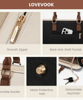 Women Laptop Tote Bag Waterproof Leather Work Bag featuring zipper, anti-theft pocket, durable buckle, metal feet, and keychain
