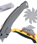 Retractable Utility Knife Heavy Duty Zinc Alloy Box Cutter With 3 SK2 Blades Safety Box Opener For Cardboard Carpet Leather And Packages Built Tough For Everyday Use And The Daily Hustle, gray handle