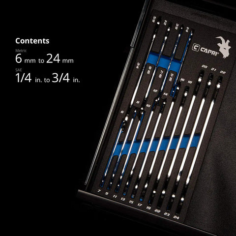 Ultra Thin Open End Wrench Set Master Set With Low Profile Heads For Tight Clearance 15 Degree Angled Wrench Tips Premium
