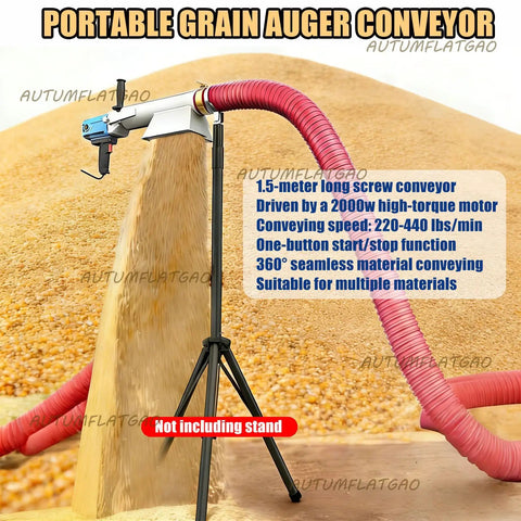 Powerful 2000W Electric Grain Auger Conveyor One And A Half Meter Portable Heavy Duty Spiral Feeder and hose in action