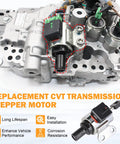 CVT transmission step motor (front view) with black housing, green connector and shaft for JF011E/RE0F10E valve body
