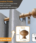 Heavy Duty Wood Curtain Rods for Windows 48 to 84 Inches with 1 Inch Diameter, Imitation Wood Grain Finials in use