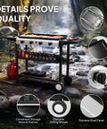 Four Burner Portable Propane Griddle With Electronic Ignition 40,000 BTU Flat Top Gas Grill Rolling Cart Outdoor Camping