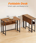Foldable Computer Desk With Storage Shelf For Small Spaces Space Saving Sofa Table Beside The Couch Easy To Fold Rustic Brown Finish