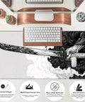 Extended Gaming Mouse Pad Large Desk Mat for Laptop and Keyboard Non Slip Rubber Base with Stitched Edges Waterproof Surface Ultra Wide 11.8 x 31.5 Inches Home Office and Gaming Setup featuring samurai sword design