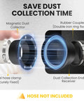 Heavy Duty 4 Inch Magnetic Dust Collection Connector Kit Featuring Rock Solid Neodymium Magnets For Plug Right In Hose Swapping Across Multiple Shop Vacuums And Power Tools No Drama close-up of magnetic dust collector with steel hose clamp and rubber coupler.