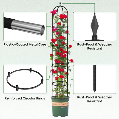 Beefy 76 Inch Weather Resistant Rustproof Metal Garden Trellis For Climbing Plants, detailed parts view and plant support