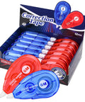 Box of red and blue White Correction Tape For Instant Corrections, Easy To Use Applicator For Left Or Right Hand, 12 pack