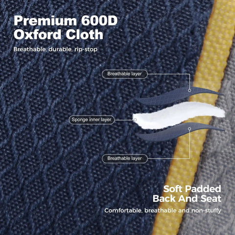 Close-up of 600D Oxford fabric layers in Oversized Heavy Duty Folding Camping Chair Outdoor With Cup Holder Storage And Built In Cooler