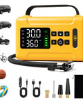 Heavy Duty Cordless Tire Inflator With 160 Psi Automatic Shutoff Digital Gauge And Bright Led Lamp For Trucks And Gear No Sweat 8000 Mah Portable Air Pump showing display and accessories for easy use.