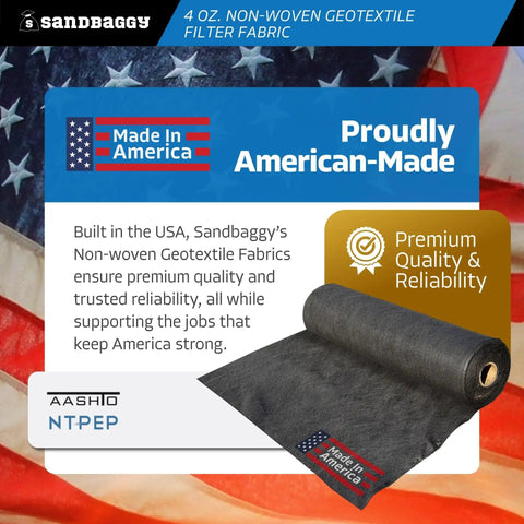 Non Woven Geotextile Landscape Fabric 4 Oz Industrial Grade Durable UV Protected Roll 3 Ft By 360 Ft on American flag background