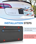 Tesla Model 3 And Model Y Rear License Plate Frame Kit With Stainless Steel Cap And Screws Rust Proof And Rattle Proof Mounting Plate Holder For Quick No Hassle Install installation guide
