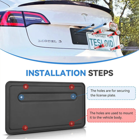 Tesla Model 3 And Model Y Rear License Plate Frame Kit With Stainless Steel Cap And Screws Rust Proof And Rattle Proof Mounting Plate Holder For Quick No Hassle Install installation guide
