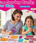 Mother and daughter using DIY Felt Sewing Kit For Kids Aged 5 To 10 7 Easy Projects Like Fox Bag at a table.