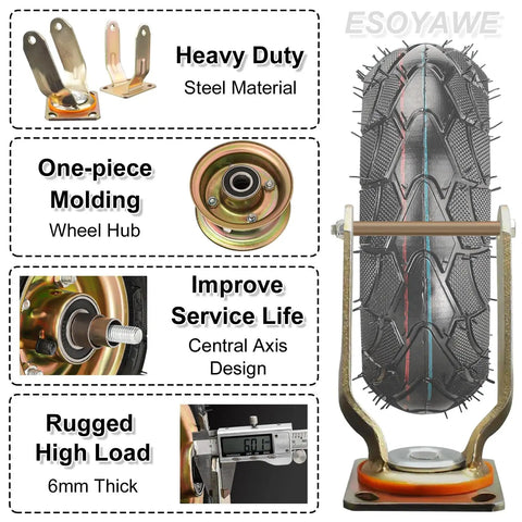 Heavy Duty Pneumatic Swivel Caster Wheels 4 Pack Built Tough with rubber tire, steel hub and central axis design.