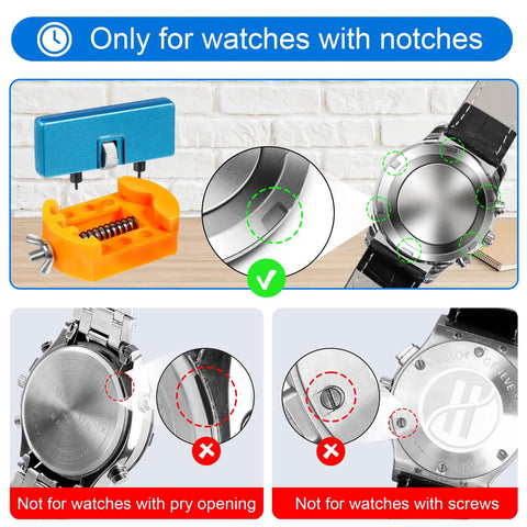 Grooved Watch Back Opener Kit For Notched Cases - Wrench Tool To Rotate Open The Grooved Case Back, DIY Ready