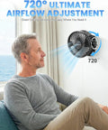 Man enjoying cooling from Magnetic Cruise Approved Travel Fan With 12000mAh Battery, 3 Speeds, Timer, Led Lights, Power Output