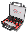 Open plastic case displaying 11-piece Ultra Handy Hollow Punch Set for leather, vinyl, cloth, and light sheet metal gaskets.