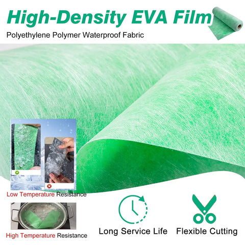 Heavy Duty Waterproofing Membrane Roll 3.8 Feet Wide 142.7 Feet Long 538 Square Feet Coverage, green high-density EVA waterproof fabric.
